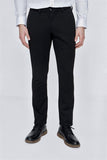 Black Elastic Waistband Side Pocket Straight Leg Slim Fit Trousers 1003225174