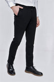 Black Elastic Waistband Side Pocket Straight Leg Slim Fit Trousers 1003225174