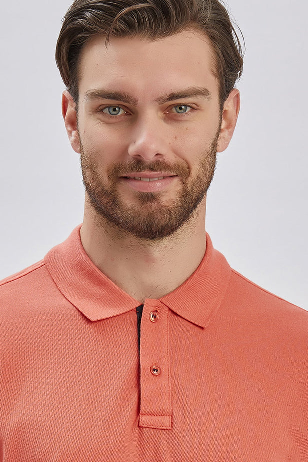 Short Sleeve Pique Polo Collar Trim Slim Fit Cotton Stretch T-Shirt 1011240156