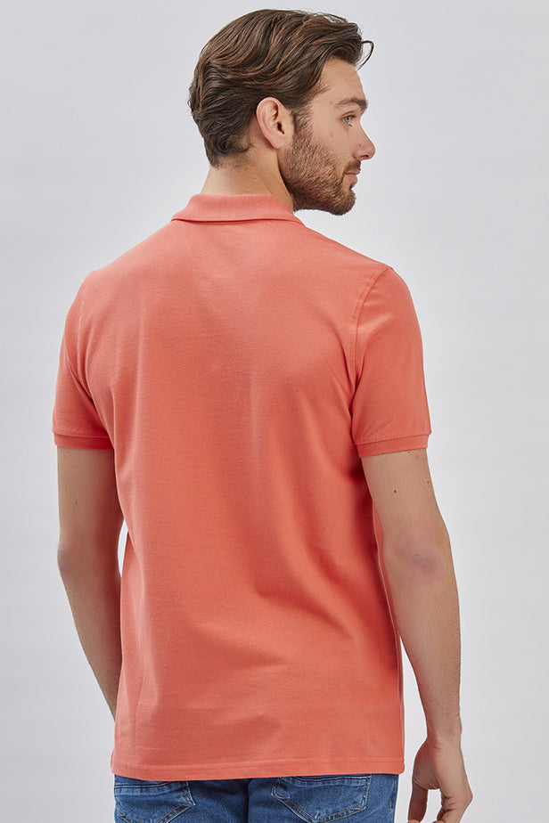 Short Sleeve Pique Polo Collar Trim Slim Fit Cotton Stretch T-Shirt 1011240156