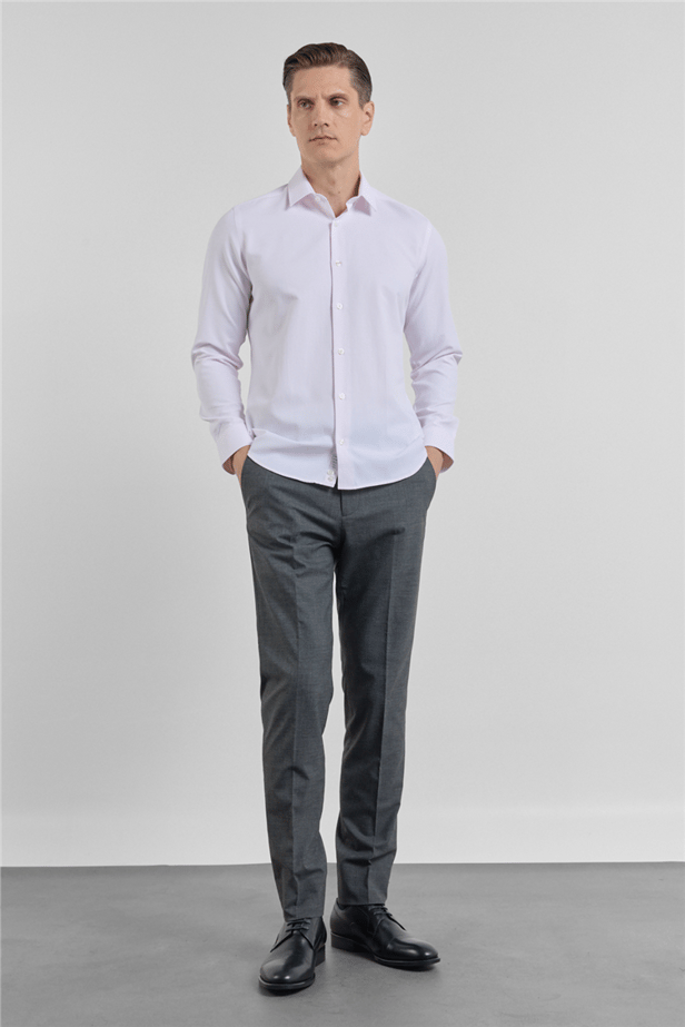 Long Sleeve Self Patterned Hard Collar Pocketless Slim Fit Shirt 1004255283