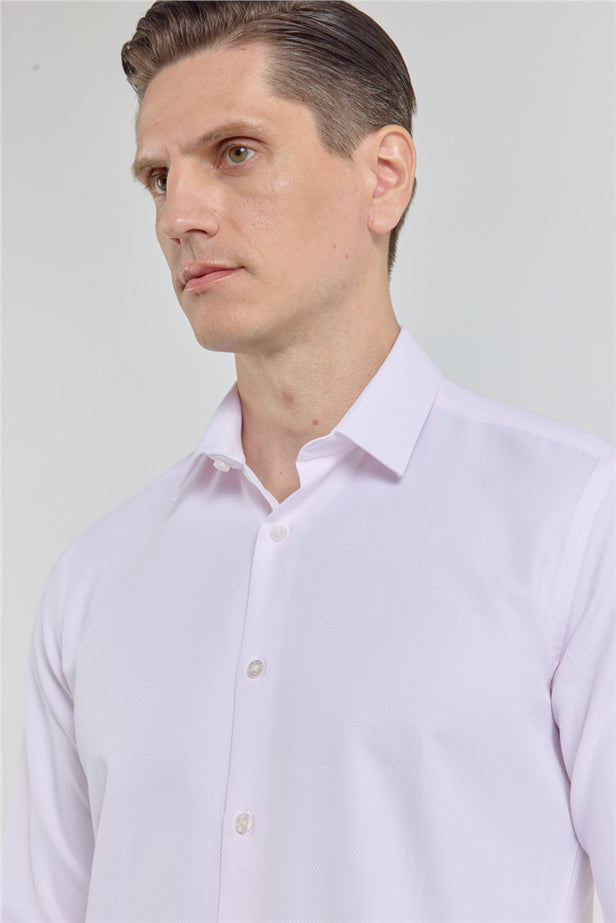 Long Sleeve Self Patterned Hard Collar Pocketless Slim Fit Shirt 1004255283