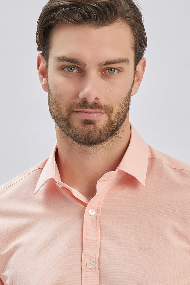 Long Sleeve Hard Collar Pocketless Slim Fit Shirt 1004240230