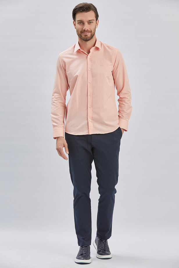 Long Sleeve Hard Collar Pocketless Slim Fit Shirt 1004240230
