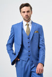Light Beige Peak Lapel Lined Suit with Vest Slim Fit 1001230906