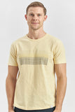 Yellow Short Sleeve Printed Crew Neck Pocket Slim Fit Cotton T-Shirt 1011240182