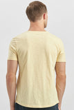 Yellow Short Sleeve Printed Crew Neck Pocket Slim Fit Cotton T-Shirt 1011240182