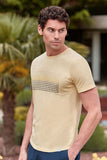Yellow Short Sleeve Printed Crew Neck Pocket Slim Fit Cotton T-Shirt 1011240182