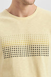 Yellow Short Sleeve Printed Crew Neck Pocket Slim Fit Cotton T-Shirt 1011240182