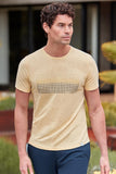 Yellow Short Sleeve Printed Crew Neck Pocket Slim Fit Cotton T-Shirt 1011240182