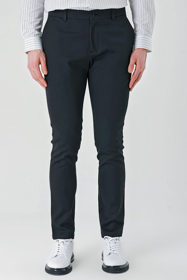 Black Cotton Side Pocket Casual Slim Fit Chino Trousers 1003240156