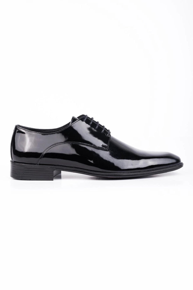 Black 100% Leather Patent Slip-On Ceremony Dress Shoes.