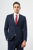 Navy Striped Knitted Peak Lapel Elastic Waist 6 Drop Slim Fit Classic Suit 1001245170