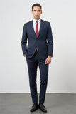 Navy Striped Knitted Peak Lapel Elastic Waist 6 Drop Slim Fit Classic Suit 1001245170