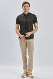Black Self Patterned Jacquard Button Collar Slim Fit T-Shirt 1011240152