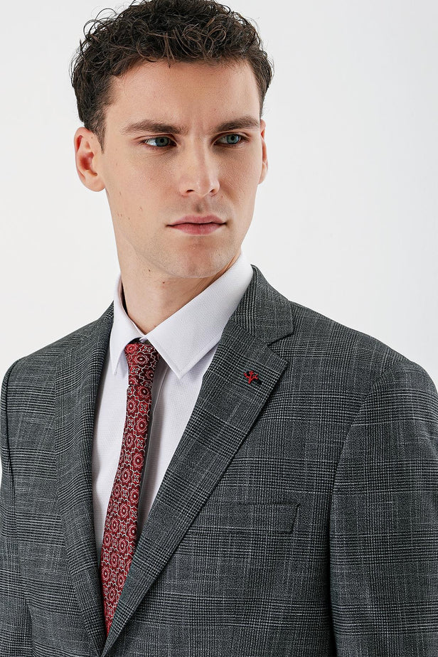 Checked Notch Lapel Stretch 6 Drop Comfort Fit Classic Suit 1001240165