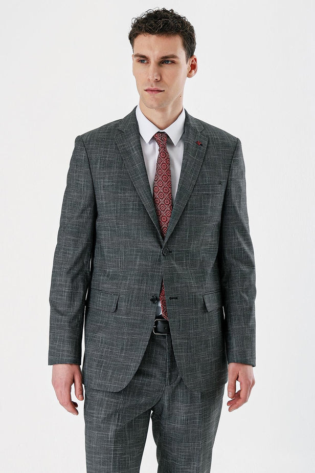 Checked Notch Lapel Stretch 6 Drop Comfort Fit Classic Suit 1001240165