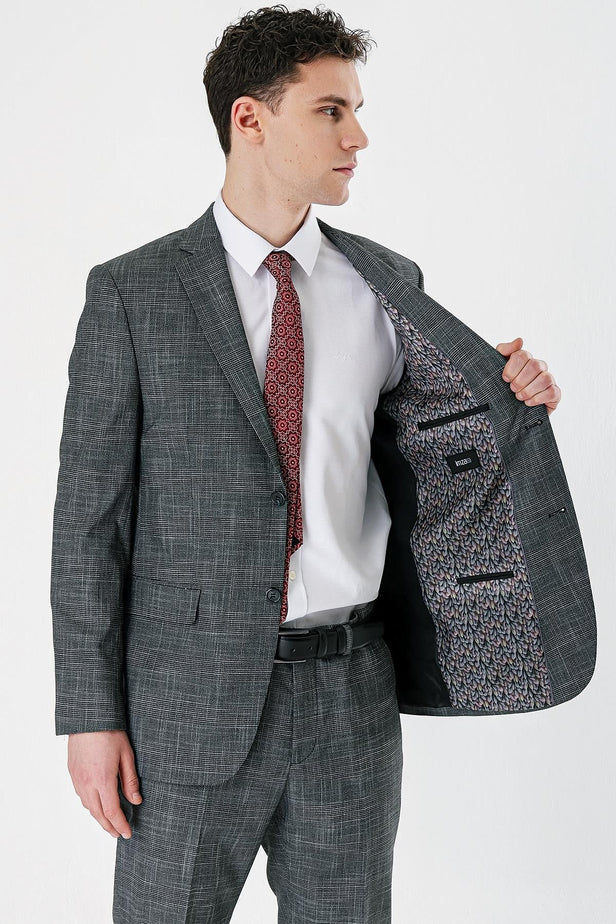 Checked Notch Lapel Stretch 6 Drop Comfort Fit Classic Suit 1001240165