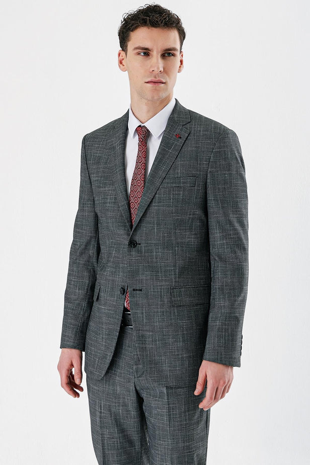 Checked Notch Lapel Stretch 6 Drop Comfort Fit Classic Suit 1001240165