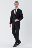 Black Gabardine Notch Lapel 6 Drop Comfort Fit Basic Suit 1001240010