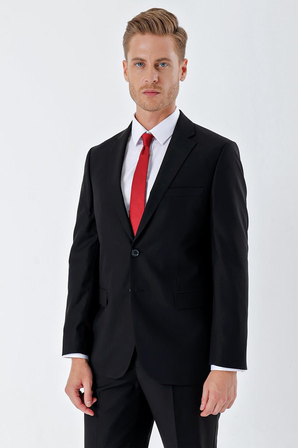 Black Gabardine Notch Lapel 6 Drop Comfort Fit Basic Suit 1001240010