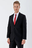 Black Gabardine Notch Lapel 6 Drop Comfort Fit Basic Suit 1001240010