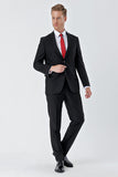 Black Gabardine Notch Lapel 6 Drop Comfort Fit Basic Suit 1001240010