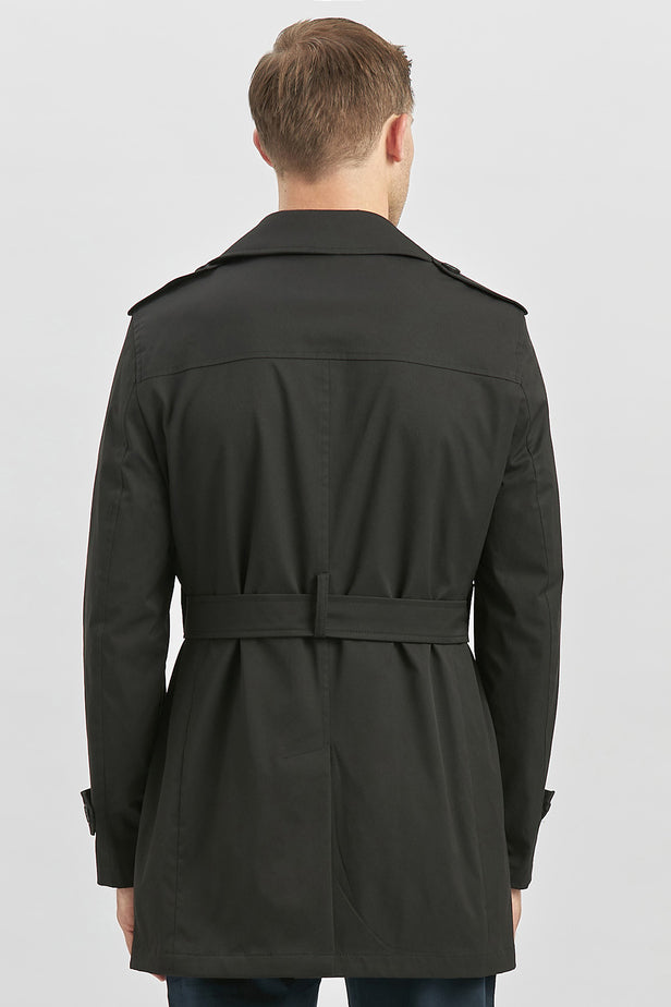 Black Gabardine Notch Lapel Single Vent Full-Lined Slim Fit Classic Long Coat 1008245105