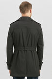 Black Gabardine Notch Lapel Single Vent Full-Lined Slim Fit Classic Long Coat 1008245105