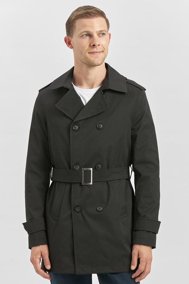 Black Gabardine Notch Lapel Single Vent Full-Lined Slim Fit Classic Long Coat 1008245105