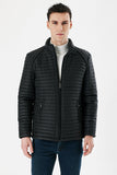Black Quilted Padded Stand Collar Lined Slim Fit Casual Jacket 1007235264
