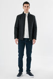 Black Quilted Padded Stand Collar Lined Slim Fit Casual Jacket 1007235264