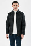 Black Quilted Padded Stand Collar Lined Slim Fit Casual Jacket 1007235264