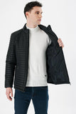 Black Quilted Padded Stand Collar Lined Slim Fit Casual Jacket 1007235264