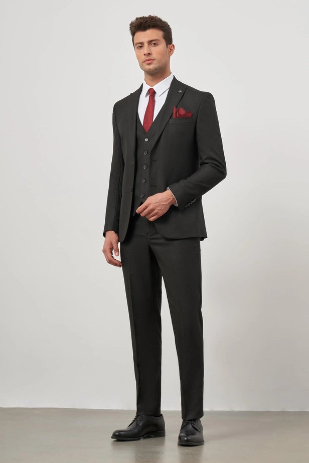IMZA Men's Wool Blend Peak Lapel Slim Fit 3-Piece Classic Suit – 1001245153