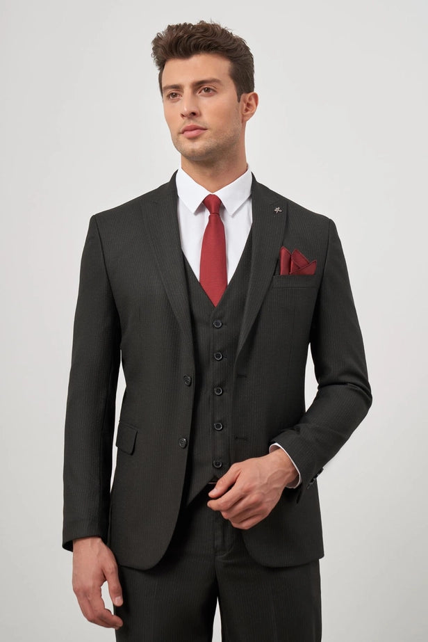 IMZA Men's Wool Blend Peak Lapel Slim Fit 3-Piece Classic Suit – 1001245153