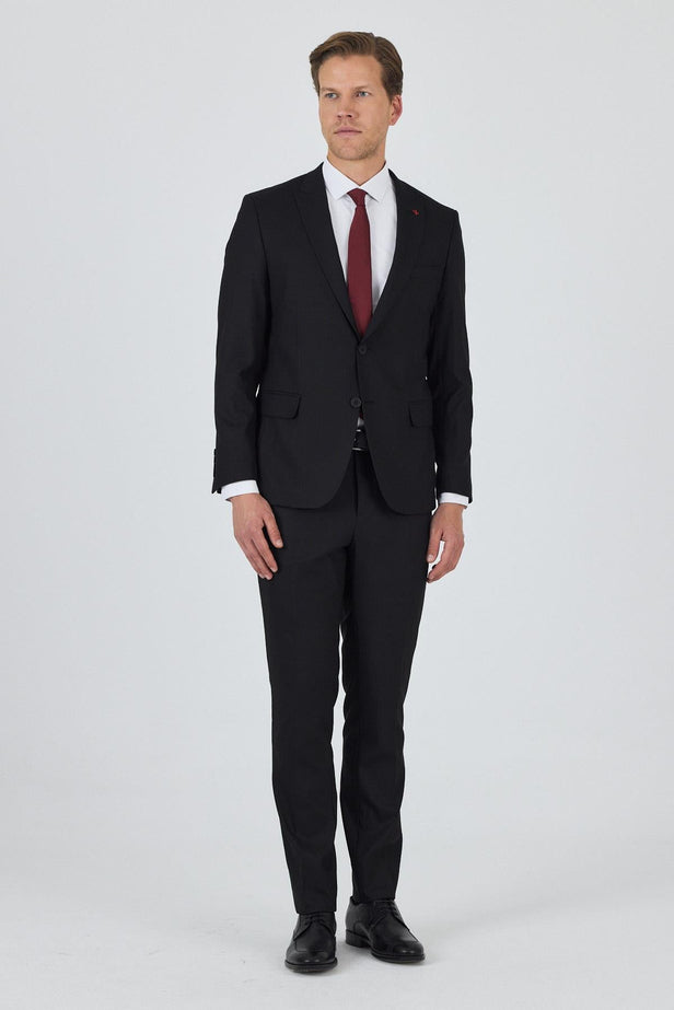 Black Peak Lapel Lined Double Vent Stretch 6 Drop Slim Fit Classic Suit 1001250162