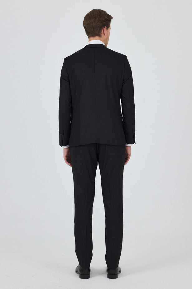 Black Peak Lapel Lined Double Vent Stretch 6 Drop Slim Fit Classic Suit 1001250162