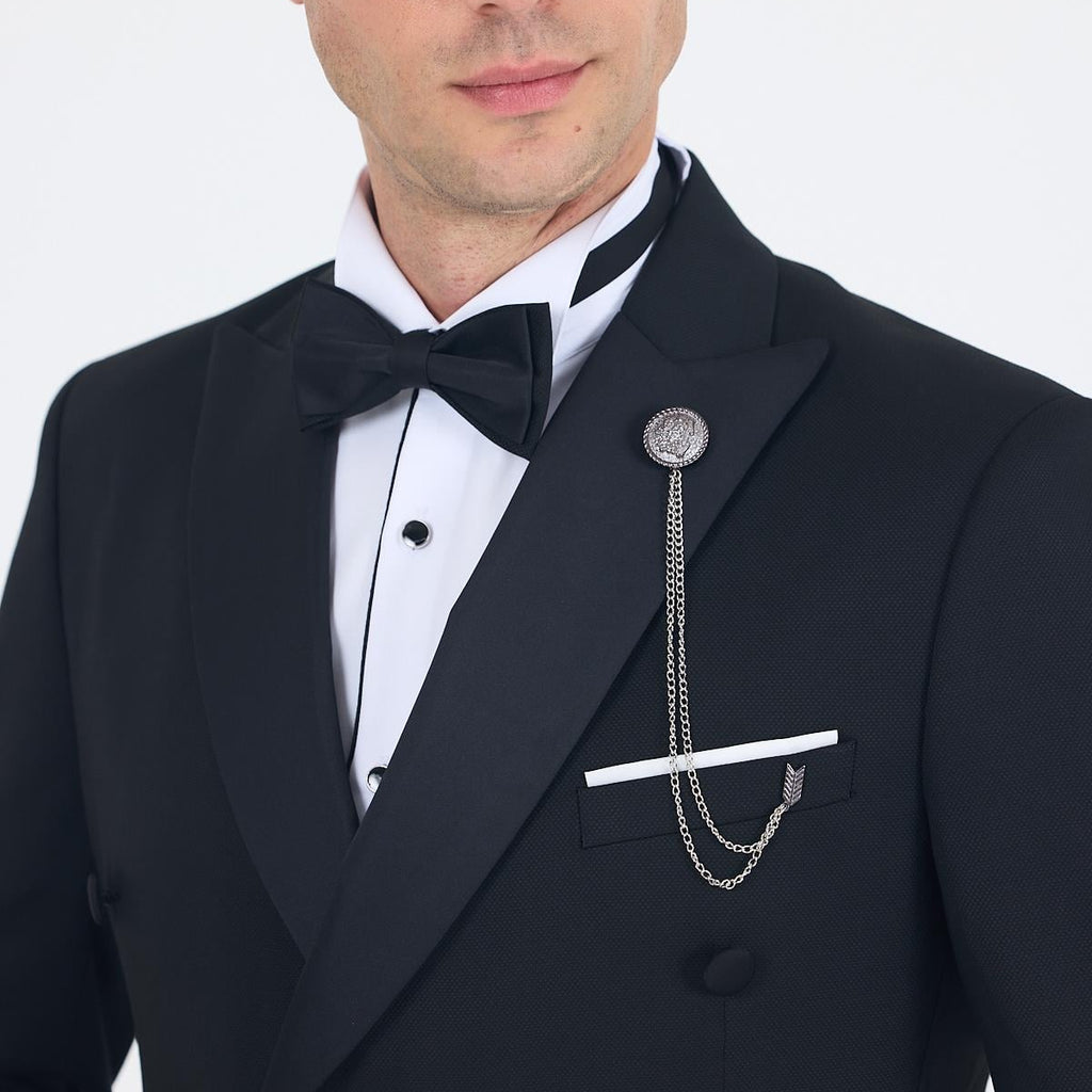 Black Wing Lapel Double-Breasted 6 Drop Slim Fit Ceremony Suit 1001250203