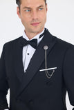 Black Wing Lapel Double-Breasted 6 Drop Slim Fit Ceremony Suit 1001250203