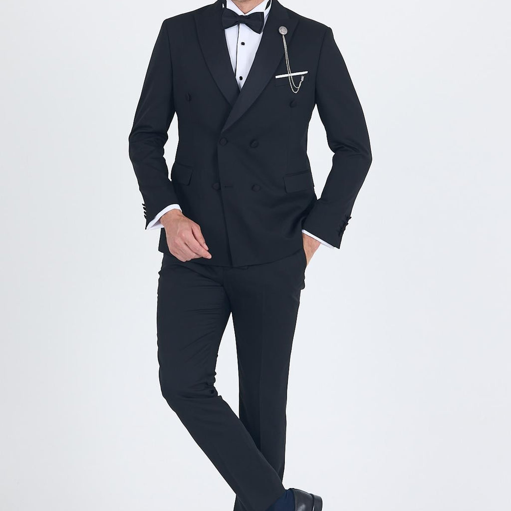Black Wing Lapel Double-Breasted 6 Drop Slim Fit Ceremony Suit 1001250203