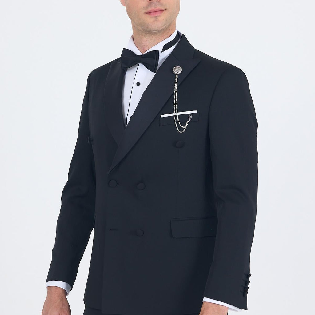 Black Wing Lapel Double-Breasted 6 Drop Slim Fit Ceremony Suit 1001250203