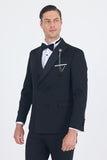 Black Wing Lapel Double-Breasted 6 Drop Slim Fit Ceremony Suit 1001250203