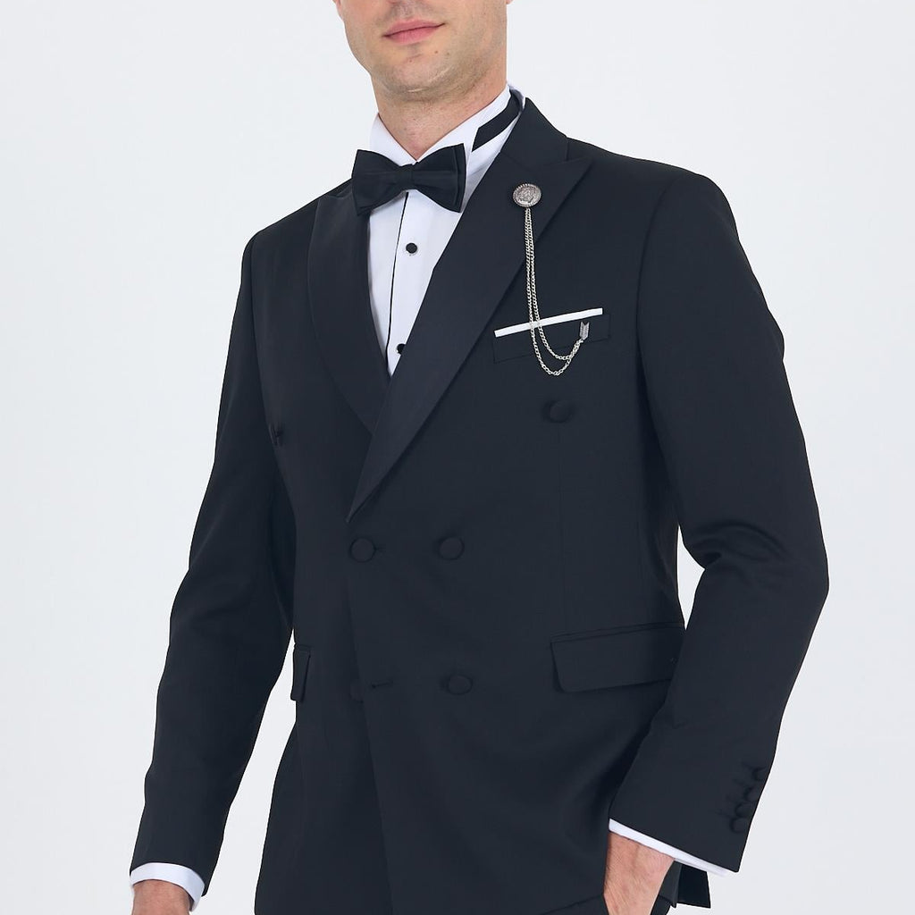 Black Wing Lapel Double-Breasted 6 Drop Slim Fit Ceremony Suit 1001250203