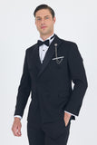 Black Wing Lapel Double-Breasted 6 Drop Slim Fit Ceremony Suit 1001250203