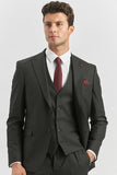 Peak Lapel Lined Suit with Vest 6 Drop Slim Fit Classic Suit 1001240179