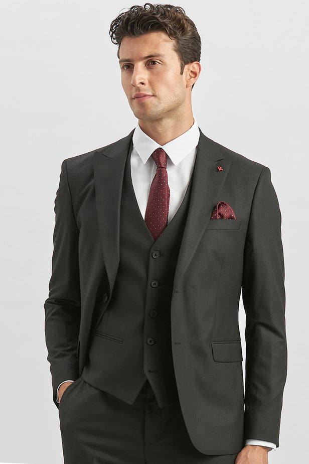 Peak Lapel Lined Suit with Vest 6 Drop Slim Fit Classic Suit 1001240179