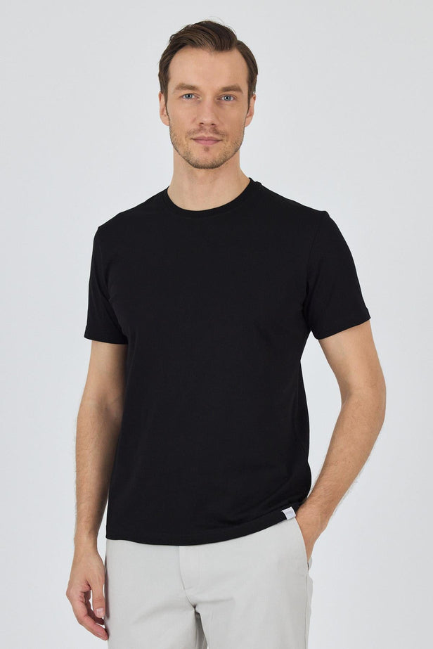 Short Sleeve Plain Crew Neck Pocketless Slim Fit Cotton T-Shirt 1011250158