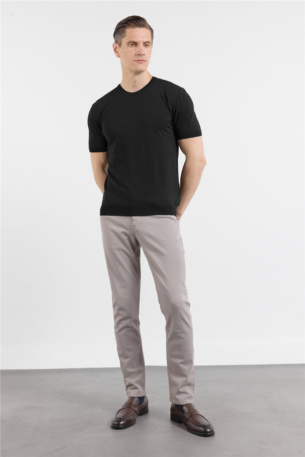 Short Sleeve Plain Crew Neck Pocketless Slim Fit T-Shirt 1011250179