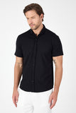 Black Short Sleeve Button Collar Pocketless Performance Slim Fit Shirt 1004250256